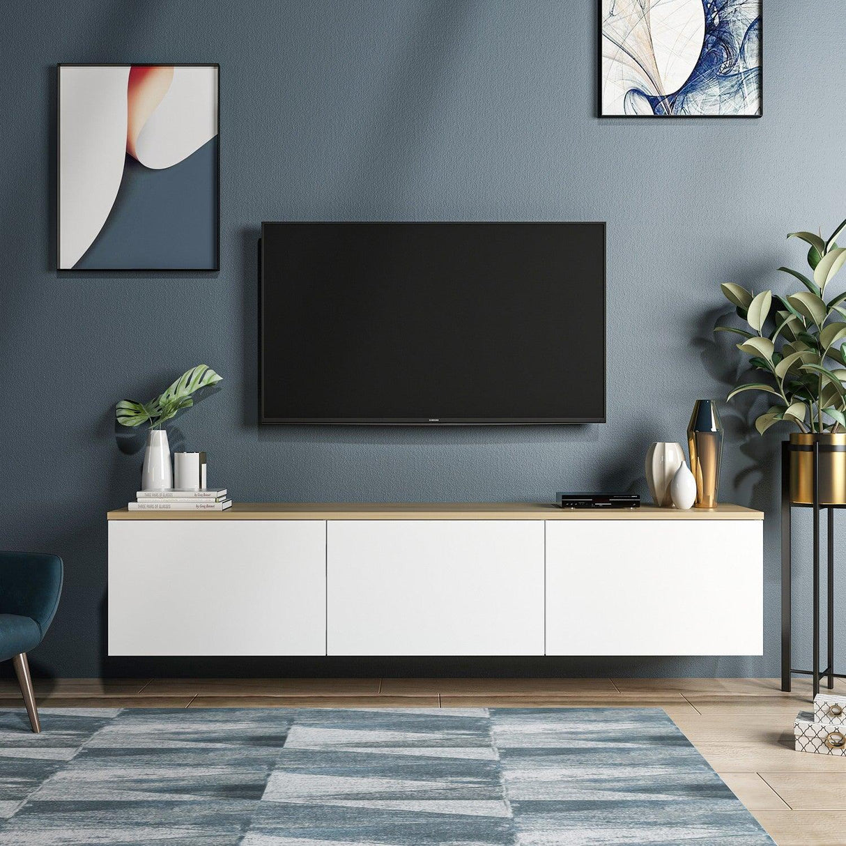 Comoda Tv Neon cu 3 Compartimente, Alb, 160x35x32 cm