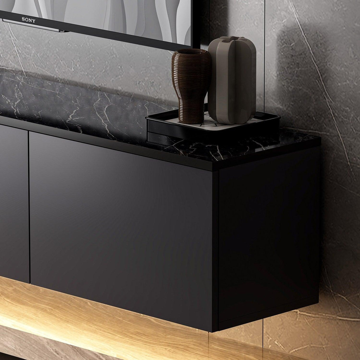 Comoda Tv Neon Illuminated - Anthracite, Gri, 32x35x160 cm