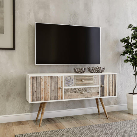 Comoda TV Odense Scandinav, Alb, 122x65x35 cm