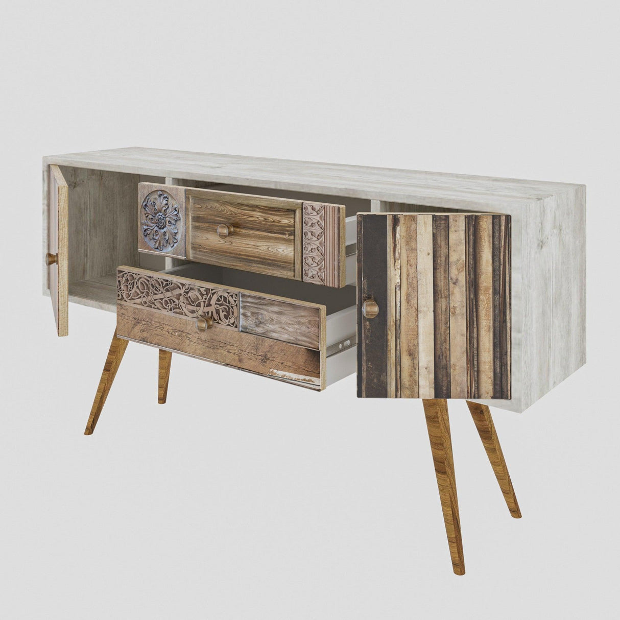 Comoda TV Odense Scandinav, Alb, 122x65x35 cm
