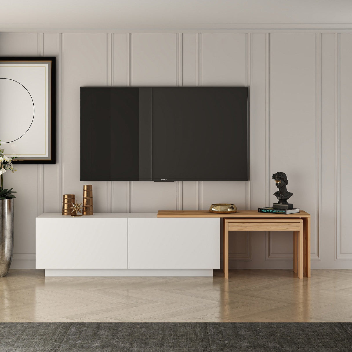 Comoda TV Oslo Antec, Anthracite Walnut - White Atlantic Pine, 180x43 cm - Comoda TV Oslo Antec, Anthracite Walnut - White Atlantic Pine, 180x43 cm - 362ANT1156