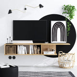 Comoda TV Pan cu rafturi, Stejar, 150x26x24 cm