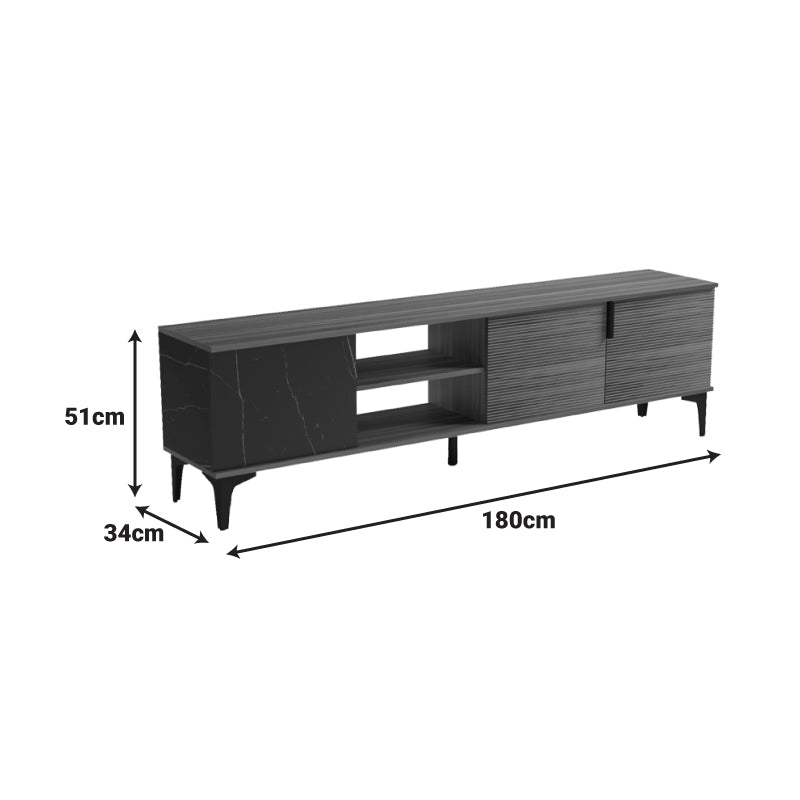 Comoda TV Riba, Nuc-Negru-Marmura, 180x34x51 cm
