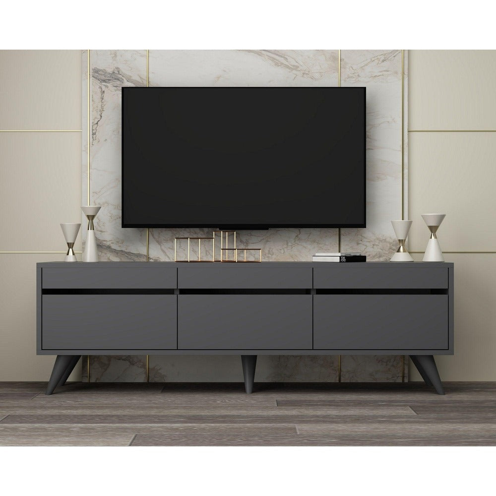 Comoda TV River - Anthracite, Gri, 48x30x150 cm