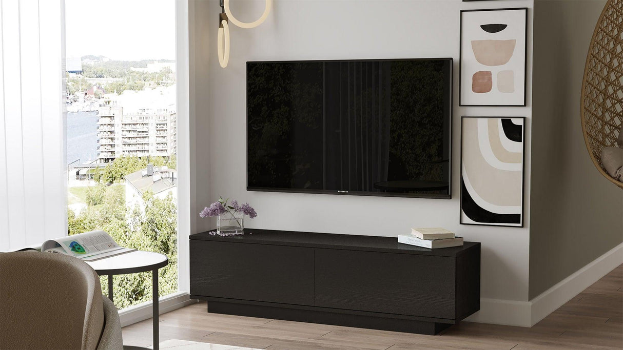 Comoda TV Shelfy, Alb - Negru, 140x39x36 cm - Negru