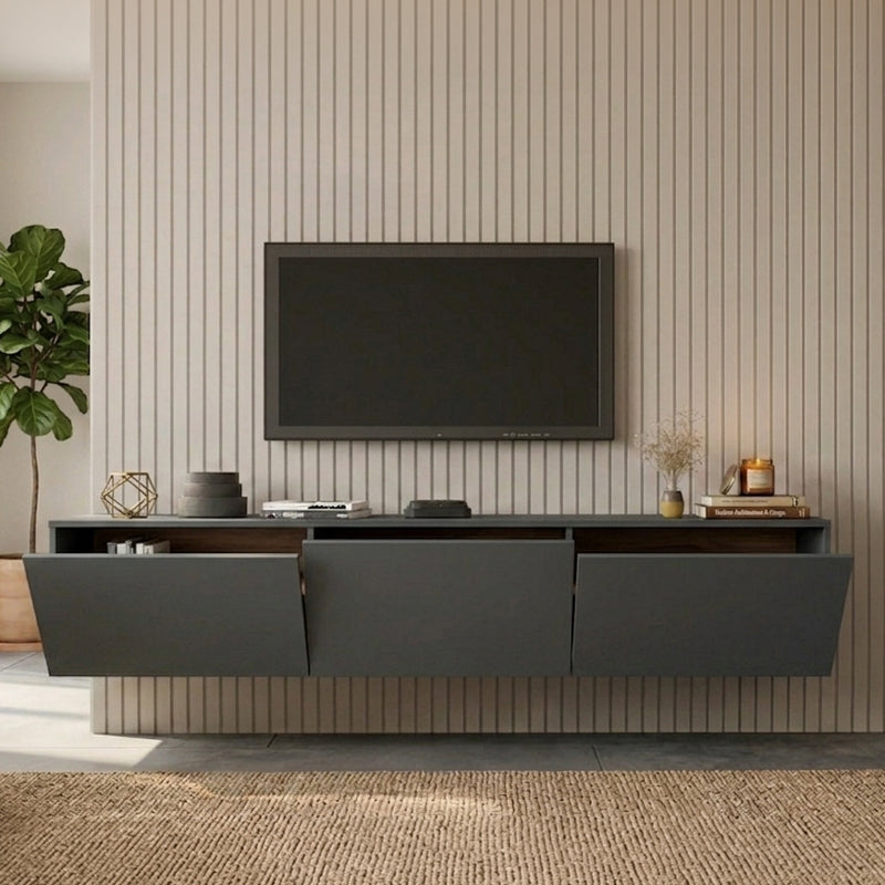 Comodă TV suspendată Felita, Antracit, 150x31x30 cm