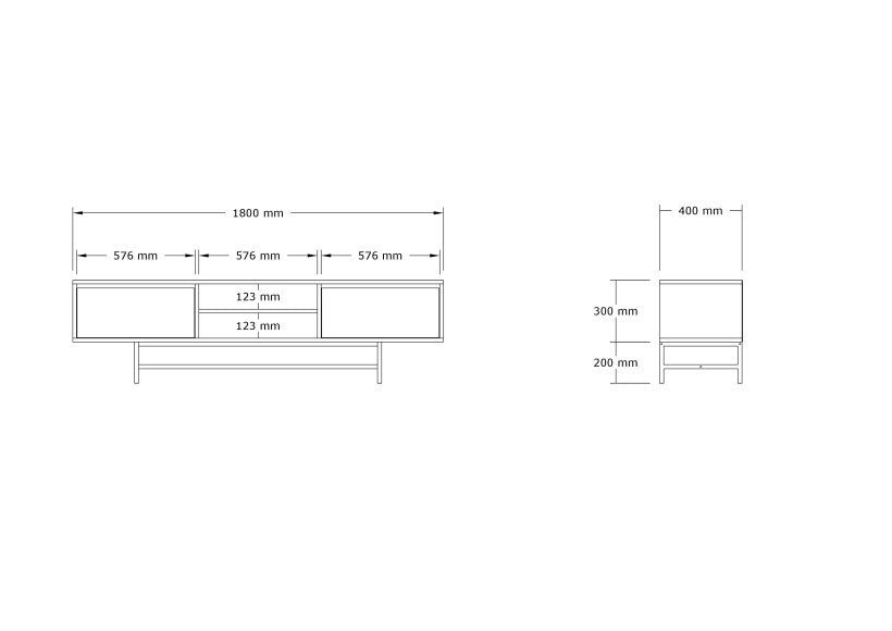 Comoda Tv Tauber, Stejar - Gri, 180x50x40 cm - Gri