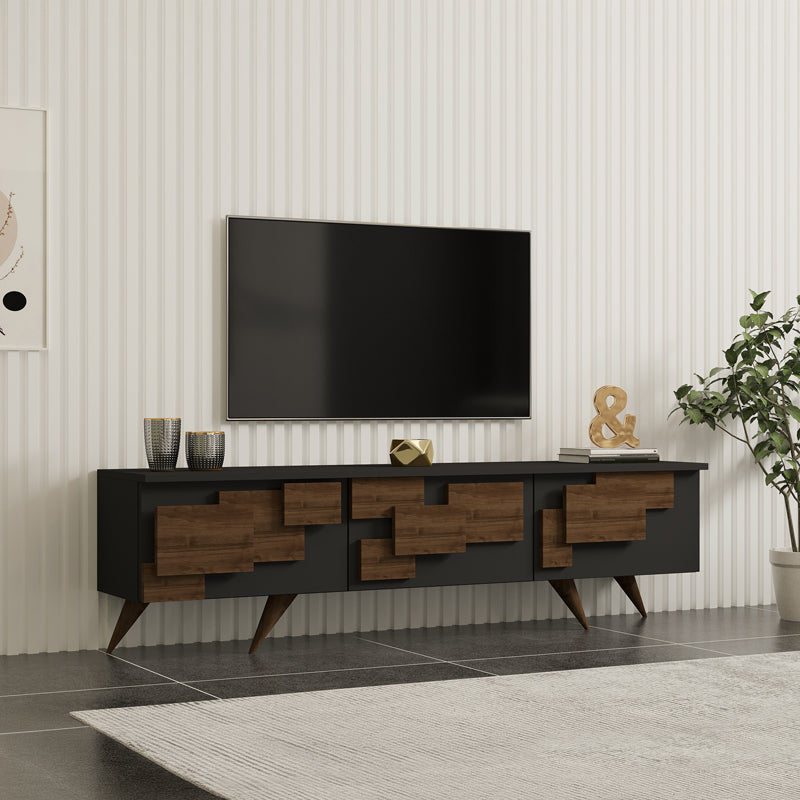 Comoda TV Trida, Antracit-Nuc - Negru-Stejar, 160x35x45 cm - Comoda TV Trida, Antracit-Nuc - Negru-Stejar, 160x35x45 cm