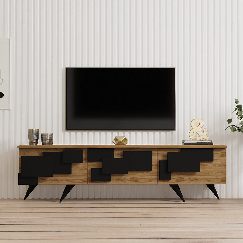 Comoda TV Trida, Antracit-Nuc - Negru-Stejar, 160x35x45 cm - Negru-Stejar