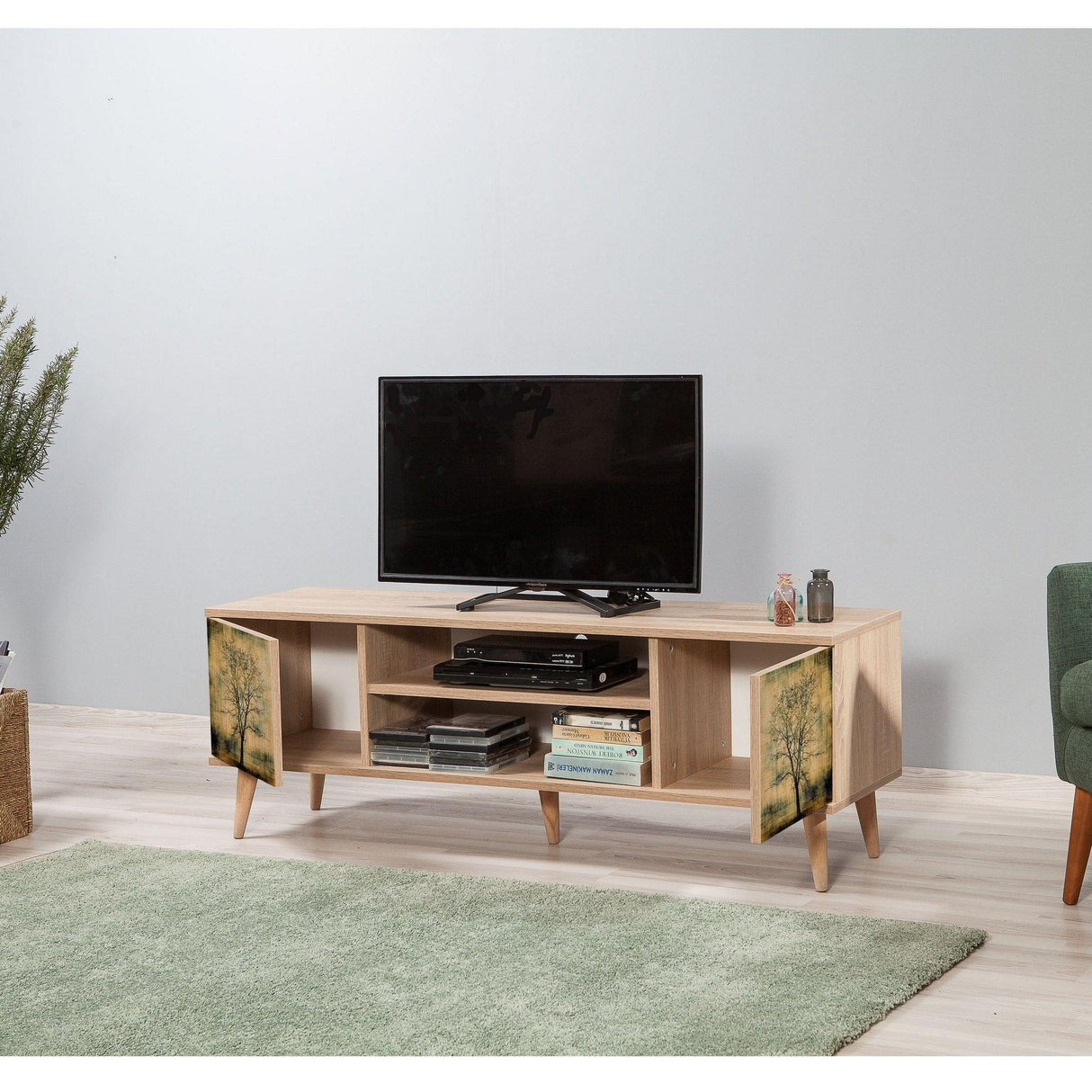 Comoda Tv Truva -  TV Stand 6, Stejar Sonoma, 50x40x140 cm