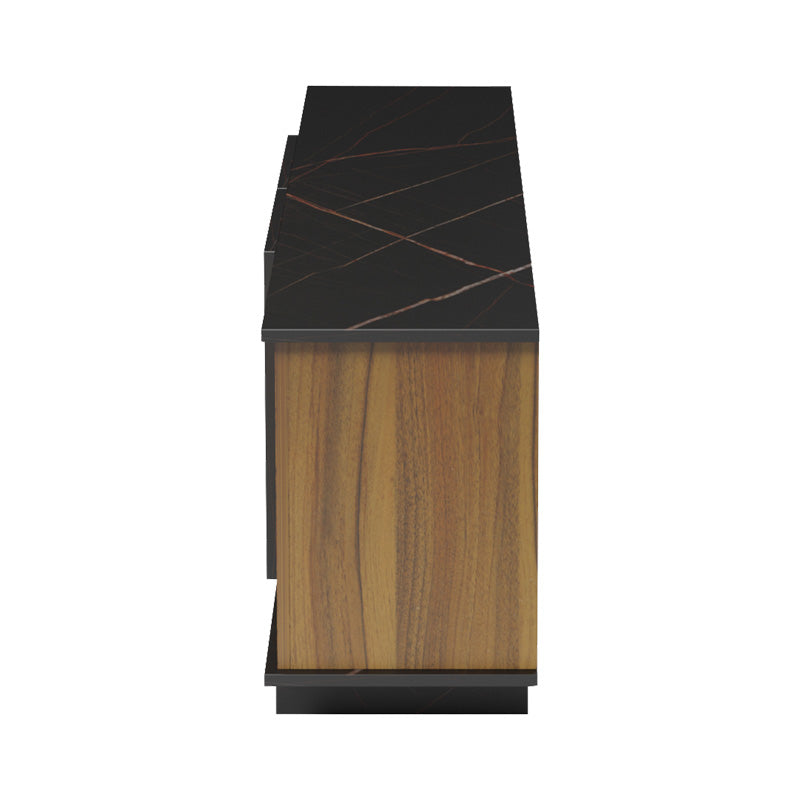 Comoda Tv Zafore, nucului cu blat din marmura, neagra, 180x33x50 cm