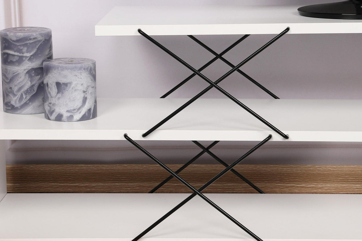 Comoda Tv Zigzag, Alb - Gri - Galben - Stejar - Maro, 120x40x30 cm - Alb