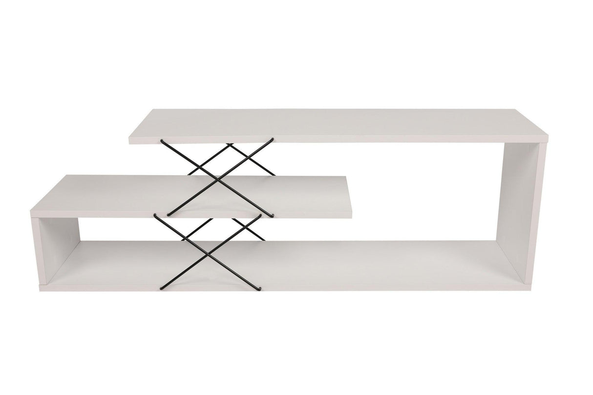 Comoda Tv Zigzag, Alb - Gri - Galben - Stejar - Maro, 120x40x30 cm - Alb