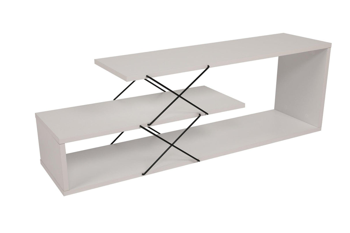Comoda Tv Zigzag, Alb - Gri - Galben - Stejar - Maro, 120x40x30 cm - Alb
