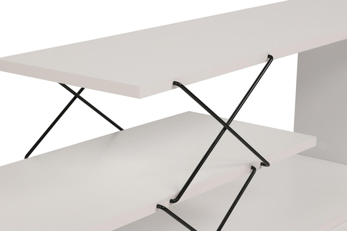 Comoda Tv Zigzag, Alb - Gri - Galben - Stejar - Maro, 120x40x30 cm - Alb