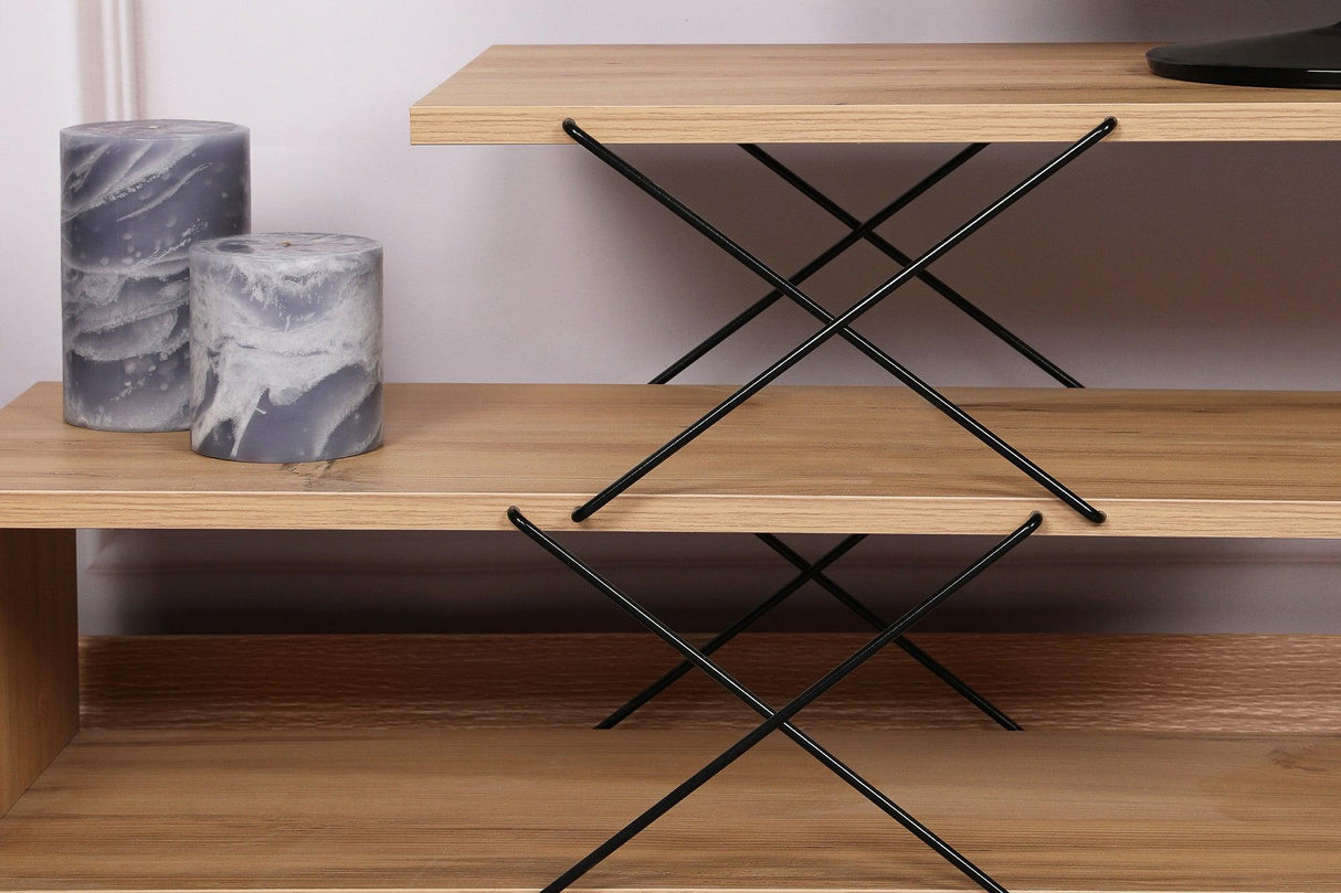Comoda Tv Zigzag, Alb - Gri - Galben - Stejar - Maro, 120x40x30 cm - Stejar