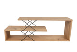 Comoda Tv Zigzag, Alb - Gri - Galben - Stejar - Maro, 120x40x30 cm - Stejar