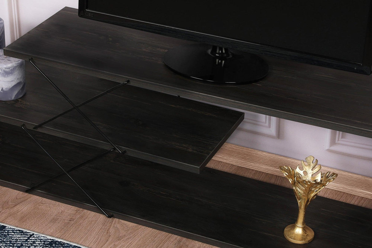 Comoda Tv Zigzag, Alb - Gri - Galben - Stejar - Maro, 120x40x30 cm - Maro inchis