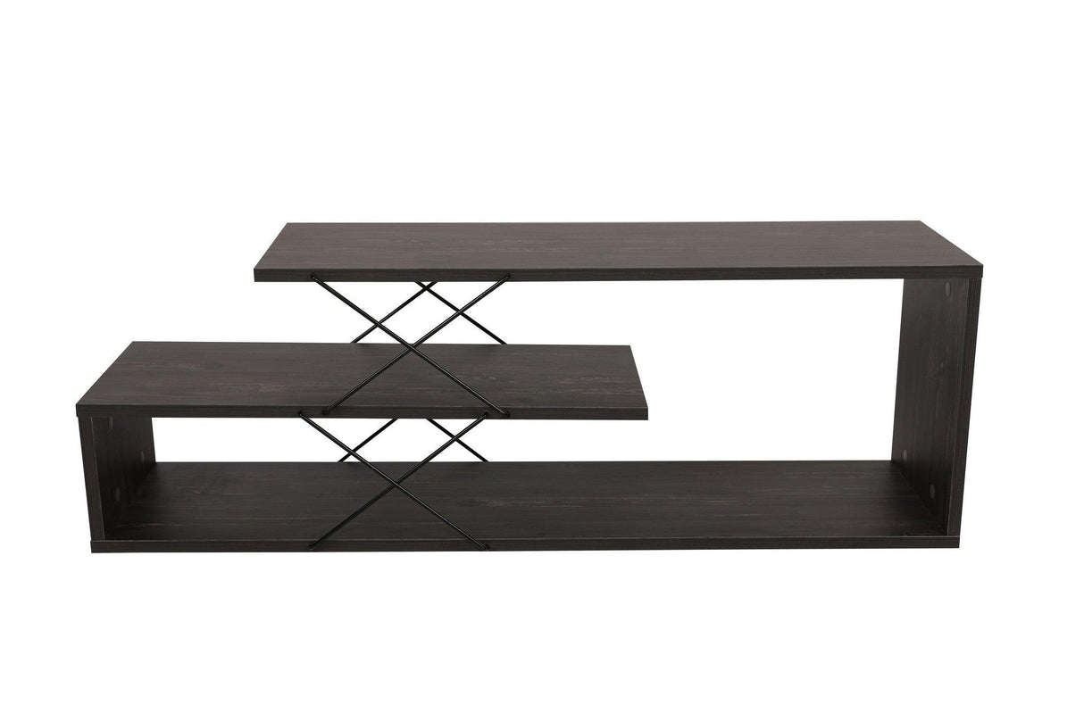 Comoda Tv Zigzag, Alb - Gri - Galben - Stejar - Maro, 120x40x30 cm - Maro inchis