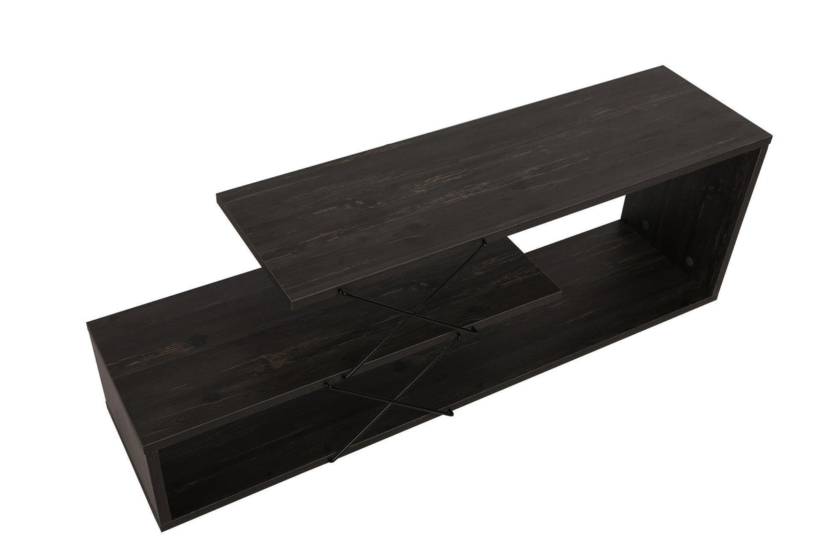 Comoda Tv Zigzag, Alb - Gri - Galben - Stejar - Maro, 120x40x30 cm - Maro inchis