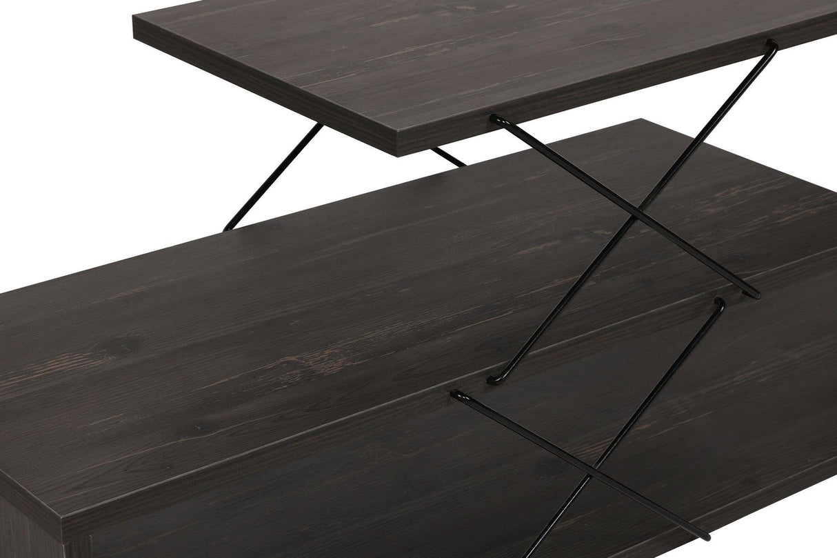 Comoda Tv Zigzag, Alb - Gri - Galben - Stejar - Maro, 120x40x30 cm - Maro inchis