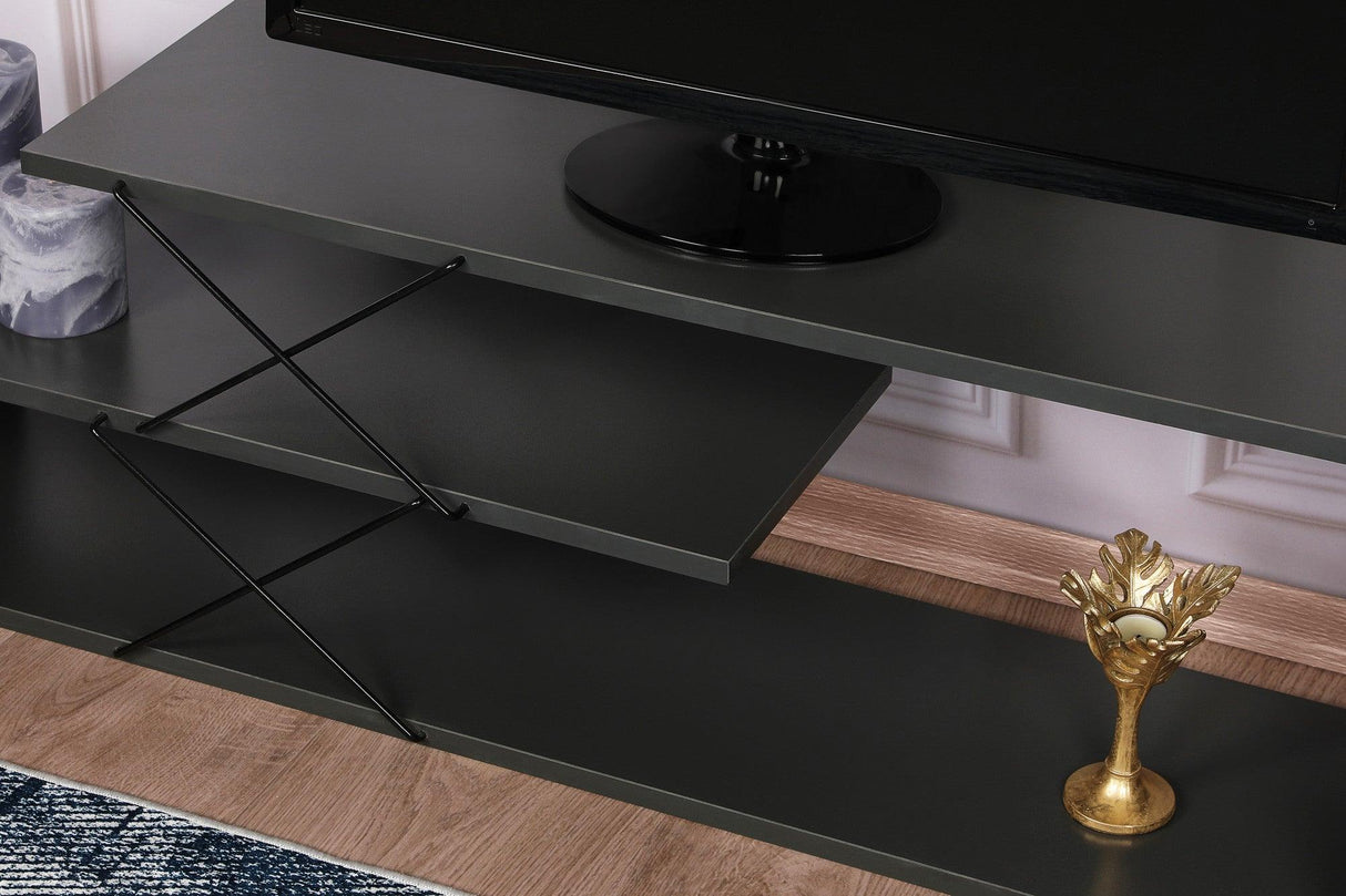 Comoda Tv Zigzag, Alb - Gri - Galben - Stejar - Maro, 120x40x30 cm - Gri