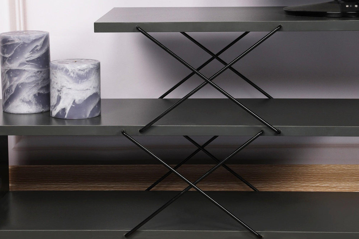Comoda Tv Zigzag, Alb - Gri - Galben - Stejar - Maro, 120x40x30 cm - Gri