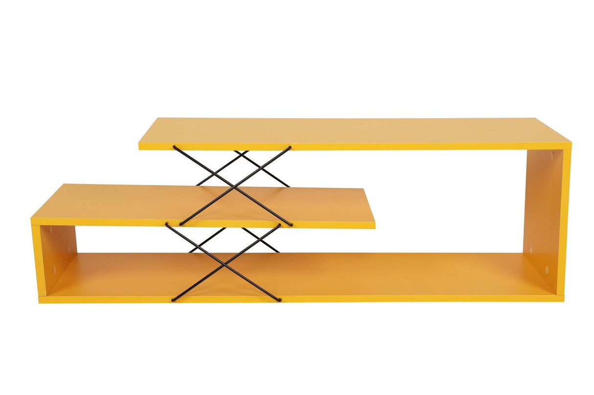 Comoda Tv Zigzag, Alb - Gri - Galben - Stejar - Maro, 120x40x30 cm - Galben