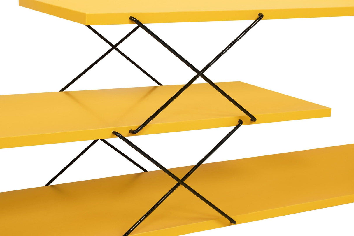 Comoda Tv Zigzag, Alb - Gri - Galben - Stejar - Maro, 120x40x30 cm - Galben