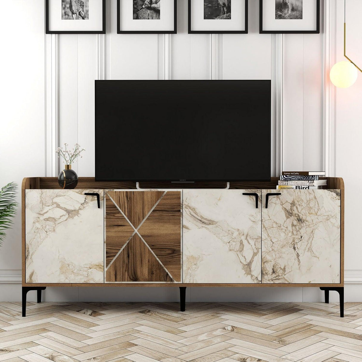 Comodă Venedik, Nuc, 35x78x180 cm - Nuc Alb