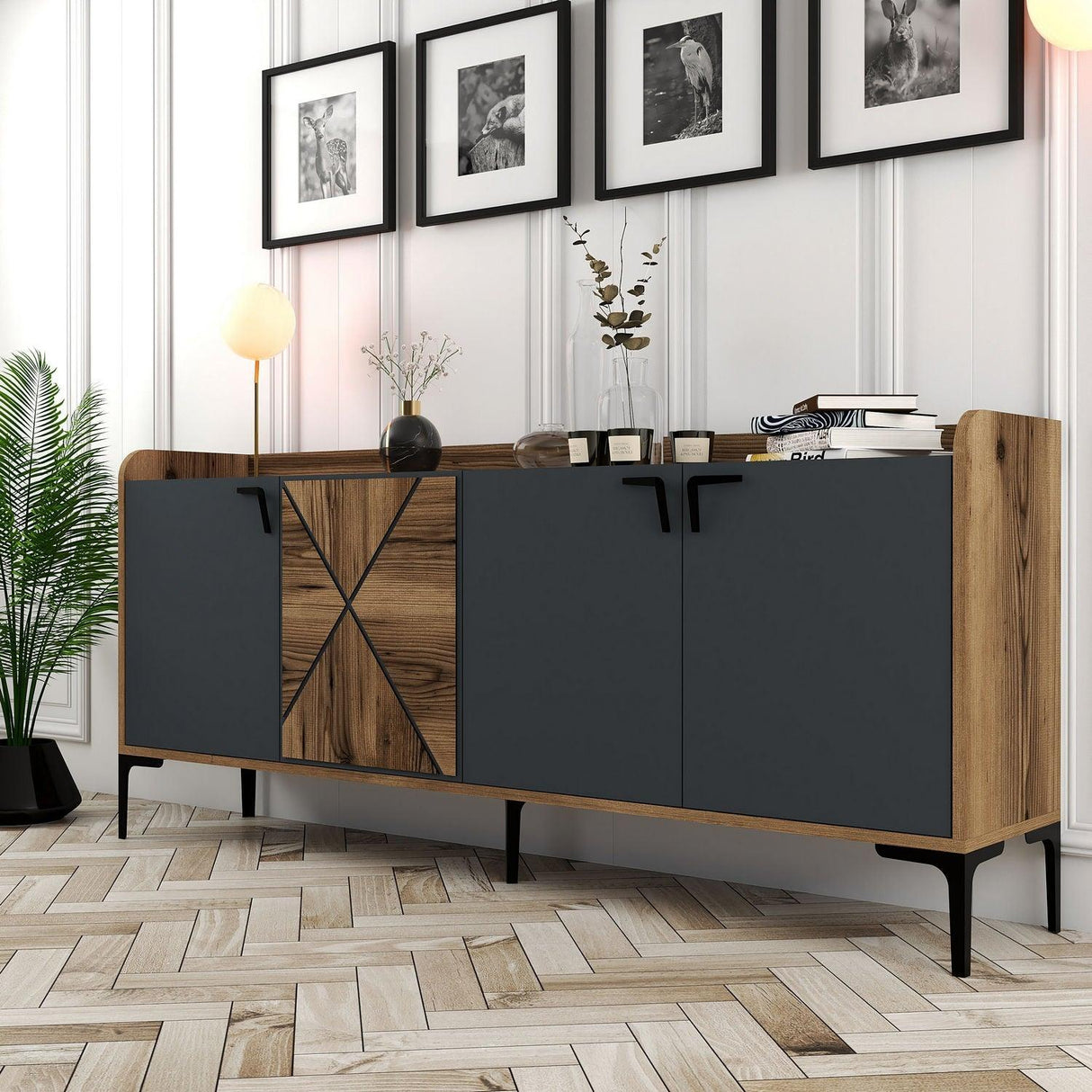 Comodă Venedik, Nuc, 35x78x180 cm - Antracit de nuc