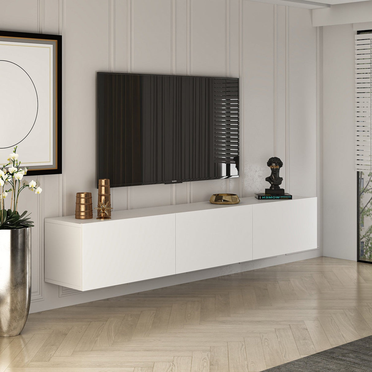 Comoda West, Gri - Alb, 150x32 cm - Alb