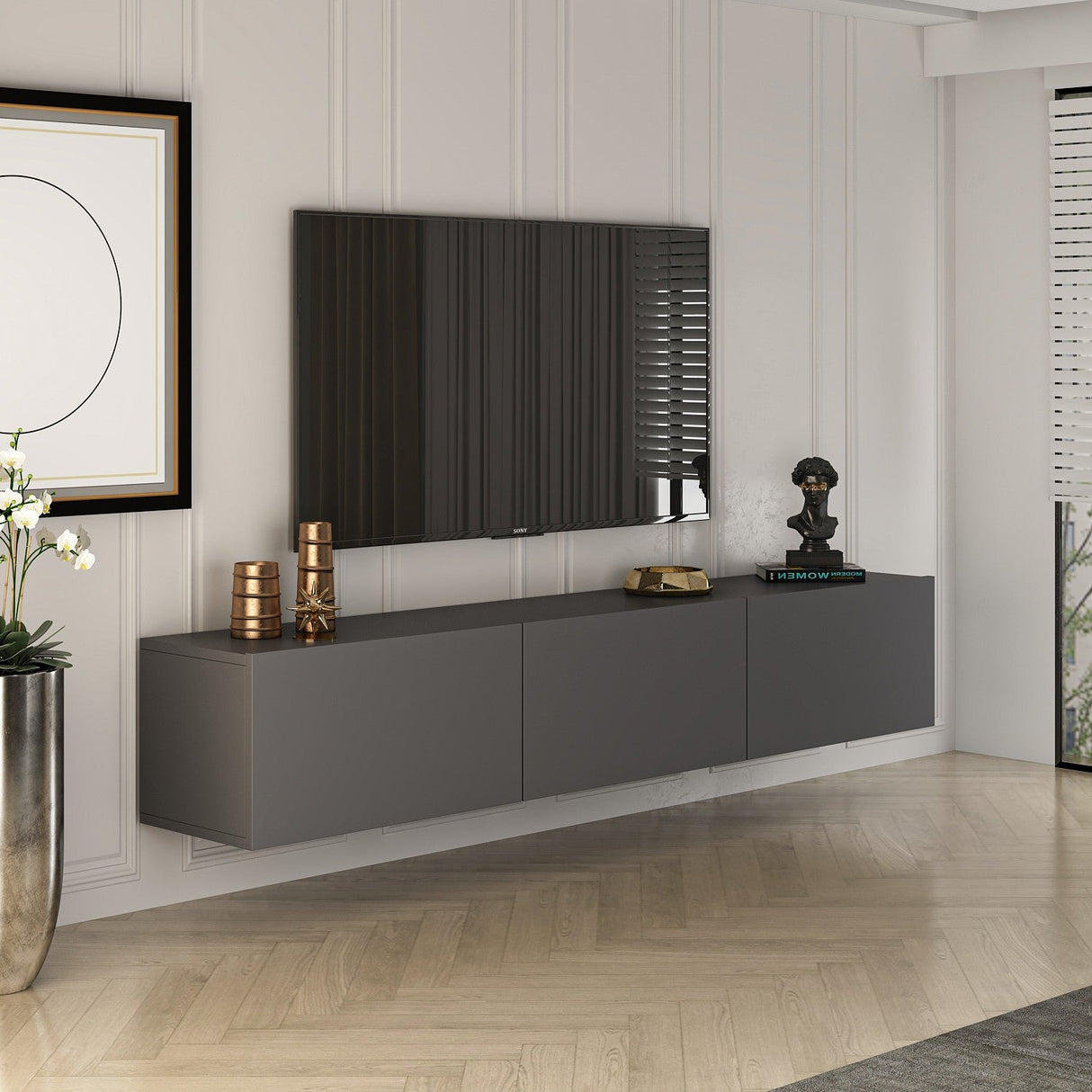 Comoda West, Gri - Alb, 150x32 cm - Gri