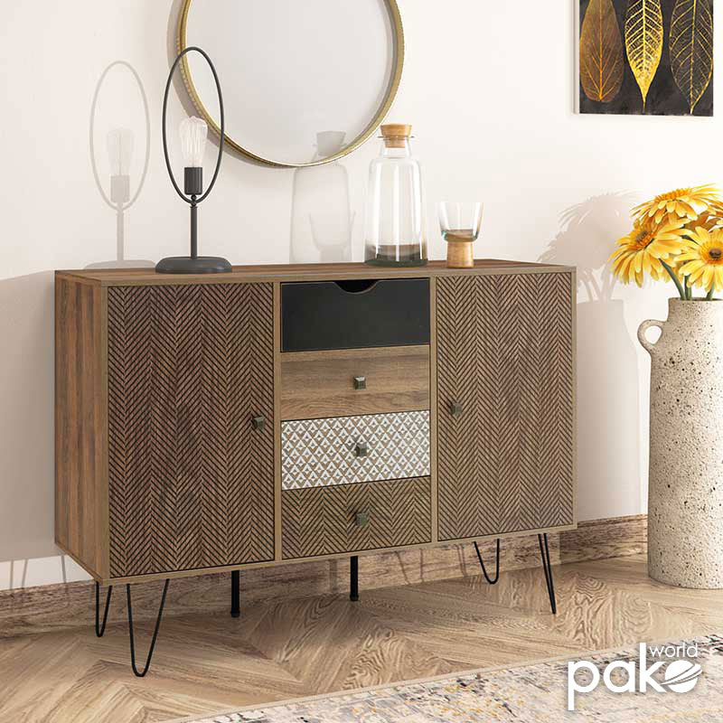 Consolă Boho cu patru sertare, nuc, 122x40x86 cm, imagine suplimentara