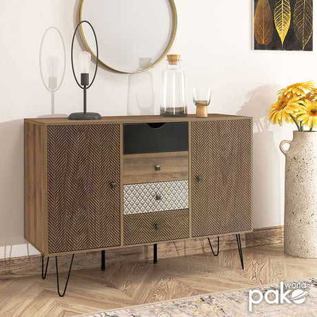Consolă Boho cu patru sertare, nuc, 122x40x86 cm