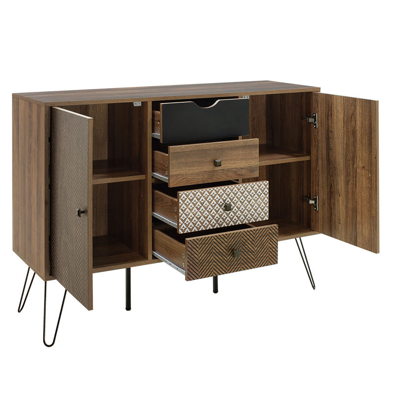 Consolă Boho cu patru sertare, nuc, 122x40x86 cm
