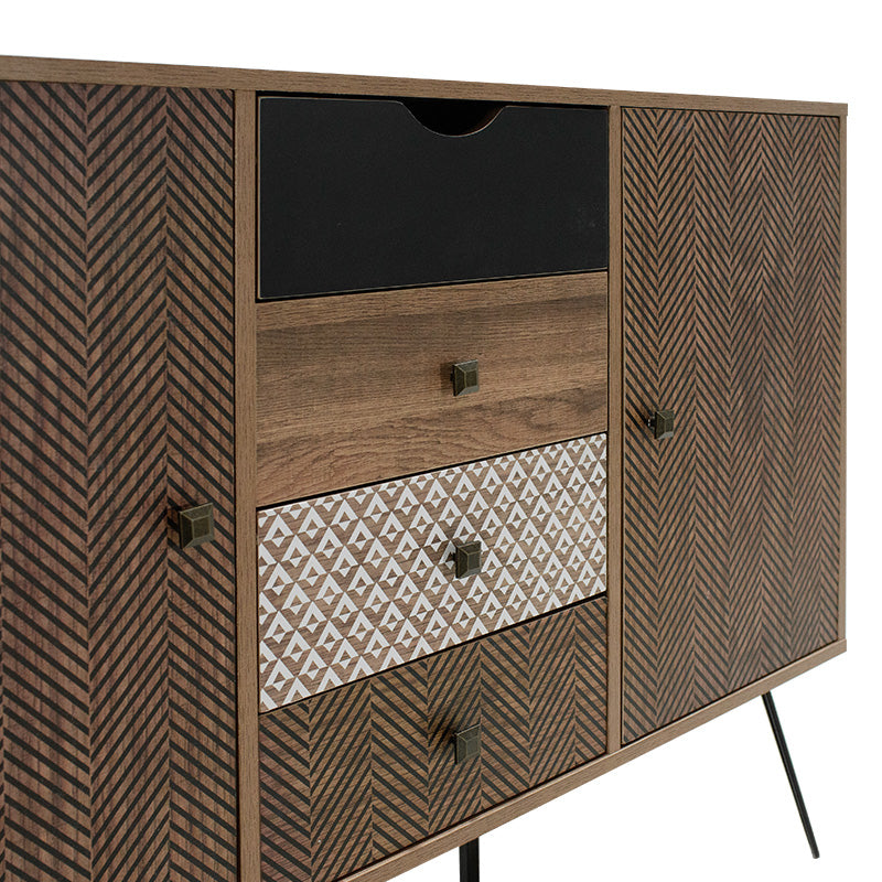 Consolă Boho cu patru sertare, nuc, 122x40x86 cm