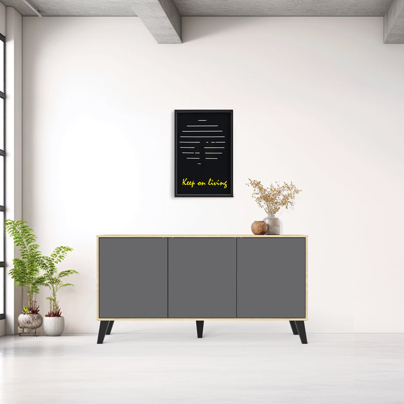Consola Bufet Billie, Pal melaminat, 149x40x77 cm - Sonoma-Antracit