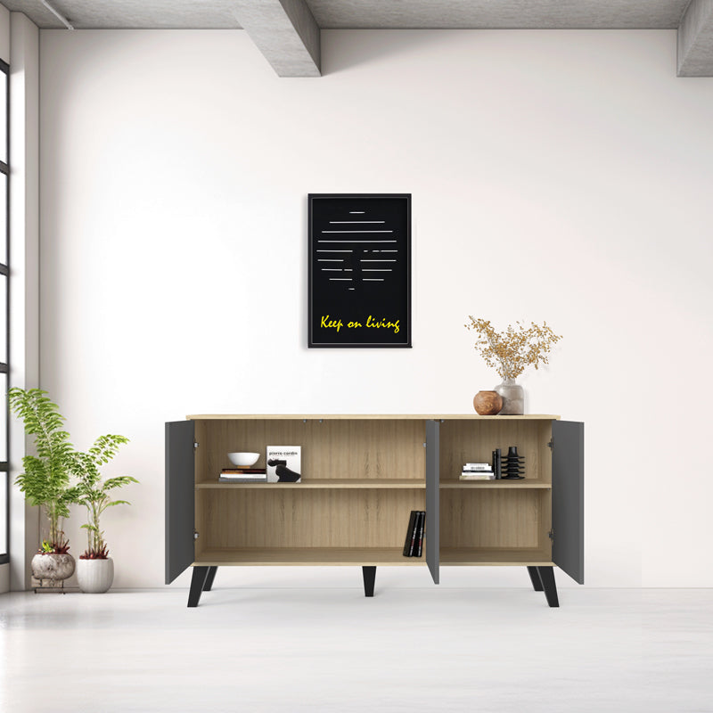 Consola Bufet Billie, Pal melaminat, 149x40x77 cm - Sonoma-Antracit