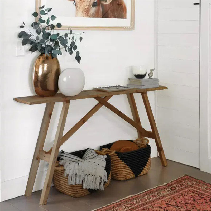 Consolă cu spatiu de depozitare Roosevelt, Lemn de pin solid, Nuc, 119x29x80 cm
