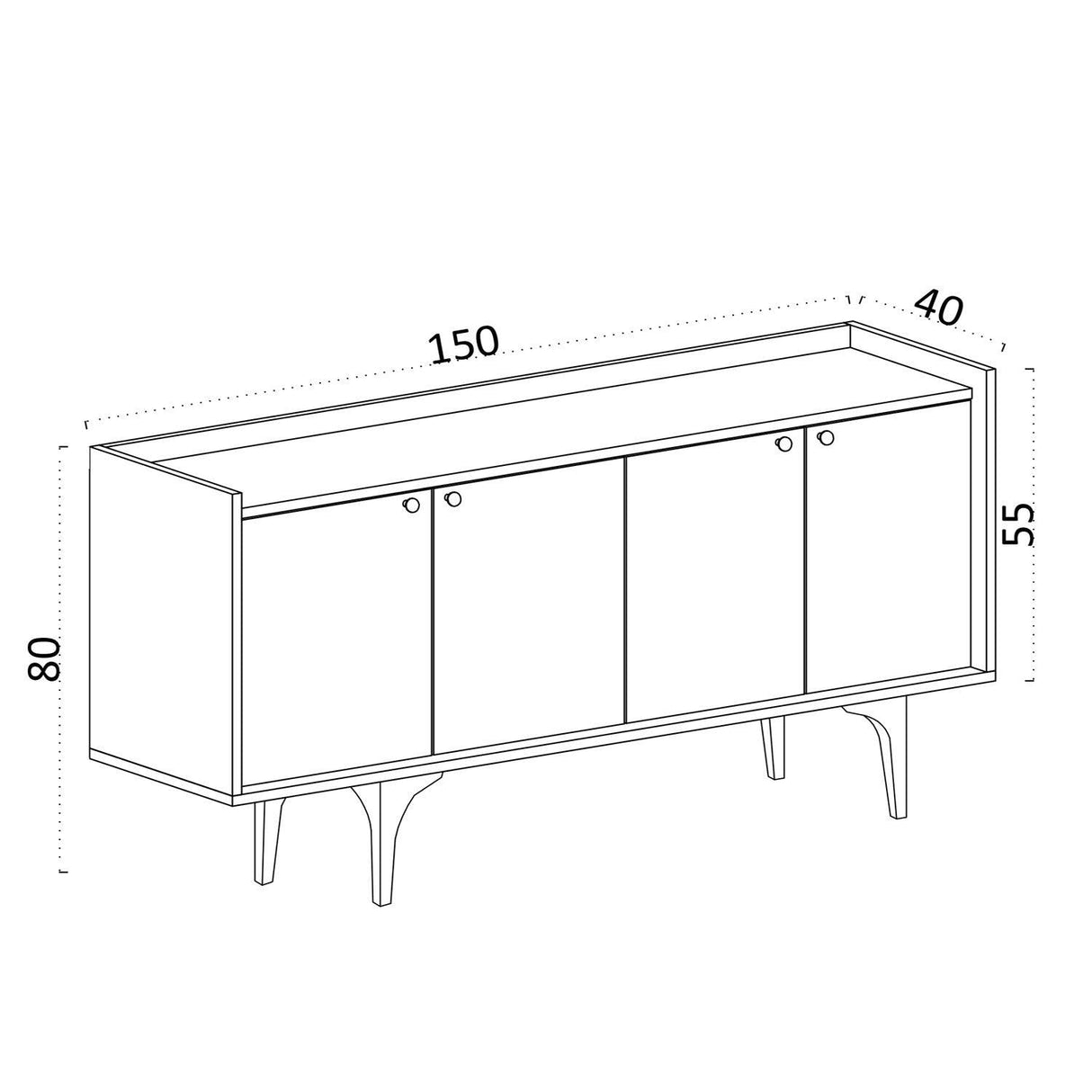 Consola Eris cu 4 Usi, Alb, 150x80x40 cm