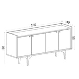 Consola Eris cu 4 Usi, Alb, 150x80x40 cm