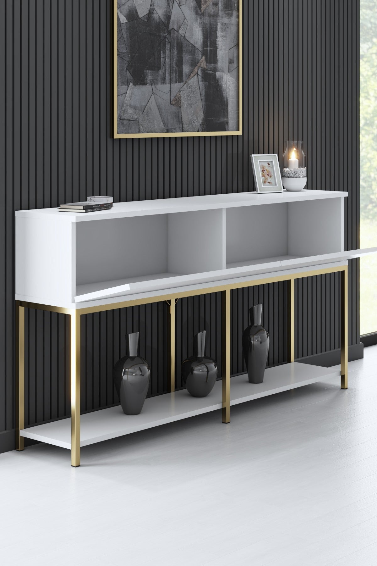 Consolă Furniture Lord, Negru - White Gold, 150x30 cm - White Gold