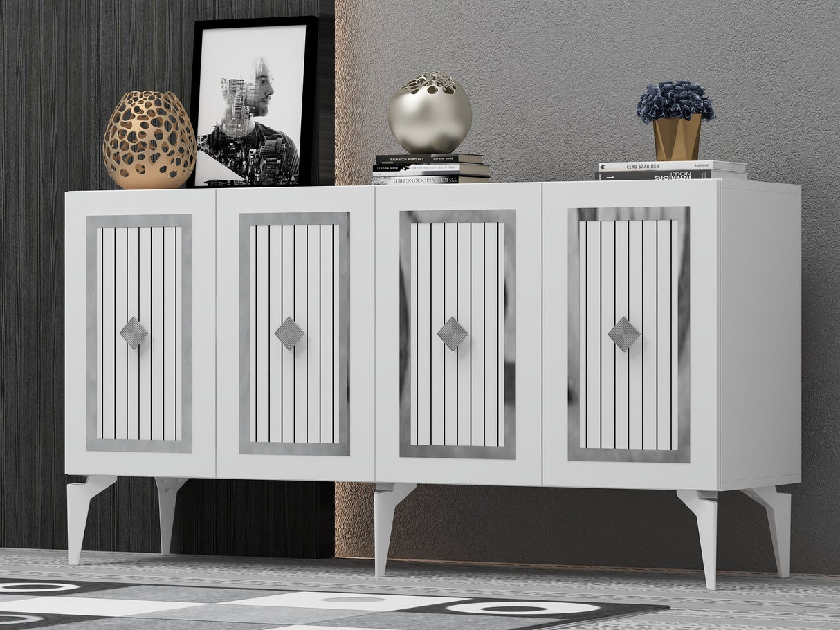 Consola Nora Olivia, alb - argintiu - antracit - argintiu, 150x40 cm - White Silver
