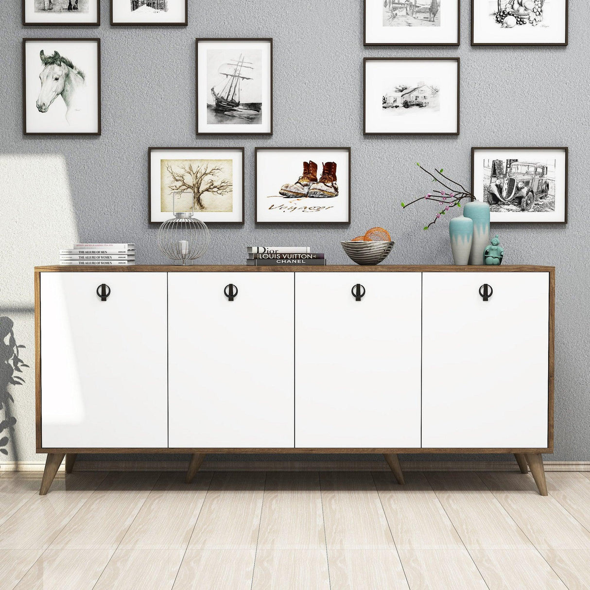 Consola Nowe cu 4 Usi, Nuc, 180x80x45 cm