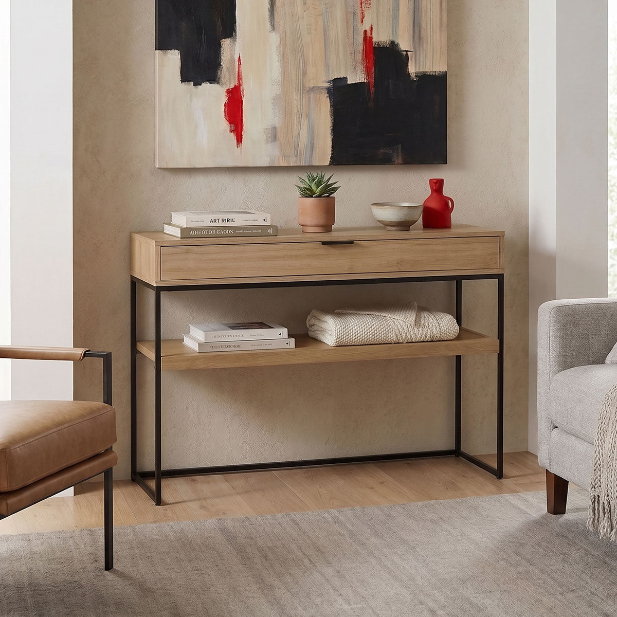Natural - Negru | SKU: 225-000116 | Consolă Orlen, Natural - Negru, 110x35x75 cm, varianta Natural - Negru, produs pentru amenajarea locuinței, disponibil online în România la CasaMob