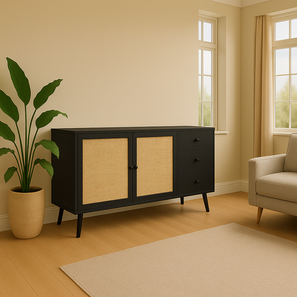 Consolă Oslo, Sonoma - Negru, 150x39x79 cm - Consolă Oslo, Sonoma - Negru, 150x39x79 cm
