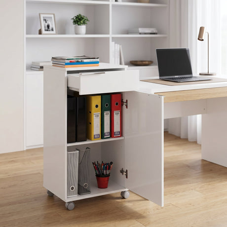 Corp Mobil ADR-411-PP-1 Home Collection® Diamond, cu usa, sertar si rotile, Alb, 50x100x40 cm