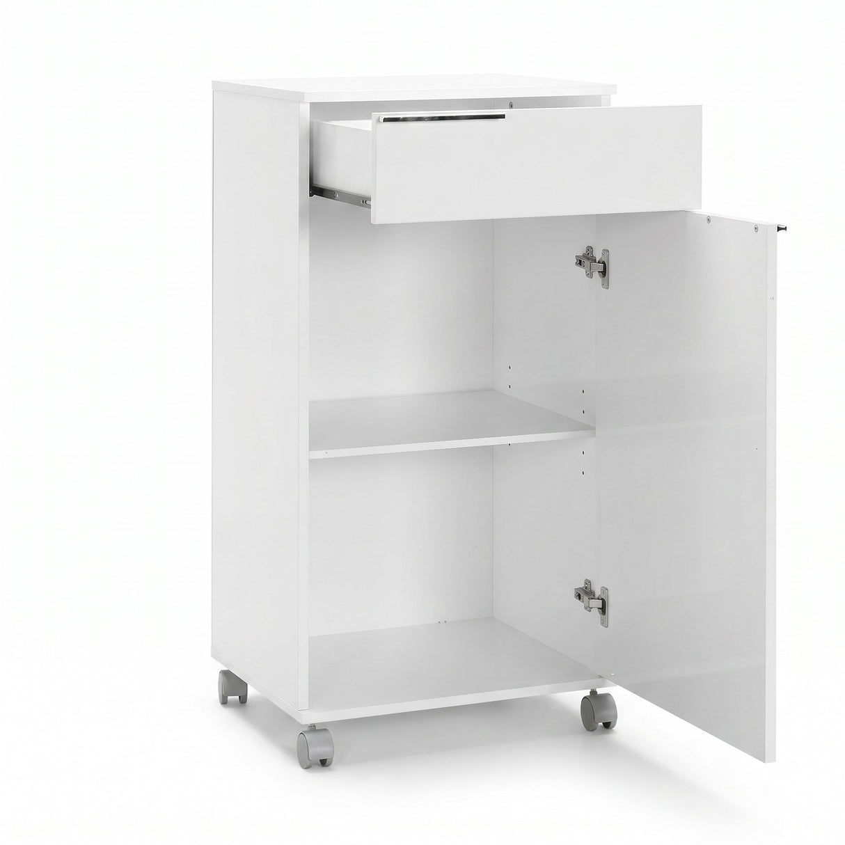Corp Mobil ADR-411-PP-1 Home Collection® Diamond, cu usa, sertar si rotile, Alb, 50x100x40 cm