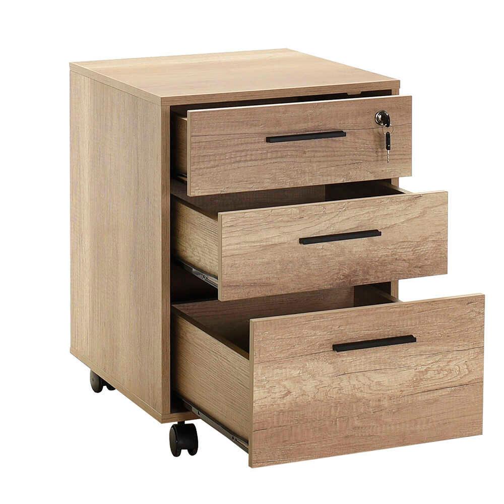 Corp Mobil NKS-530-TT-1 Home Collection® New York Rollbox, 3 Sertare, sertar cu cheie, Natur, 45x63x51 cm